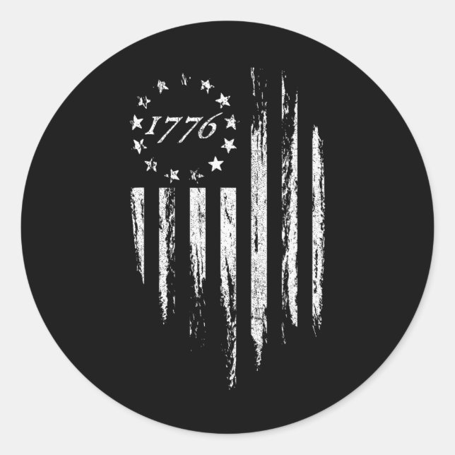 Pegatina Redonda Bandera Estadounidense Betsy Ross 1776 13 Estrella (Anverso)