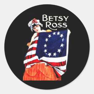 Pegatina Redonda Bandera Estadounidense Betsy Ross 1776 Regalo Art.