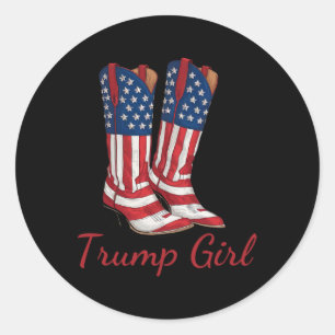 Pegatina Redonda Bandera estadounidense chica Voto contra Trump Chi