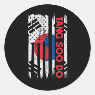 Pegatina Redonda Bandera estadounidense coreana Karate Vintage 4 de