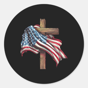 Pegatina Redonda Bandera Estadounidense Cruz Cristiana Jesús 4 De J