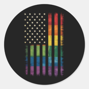 Pegatina Redonda Bandera estadounidense de arcoíris Orgullo Gay Les