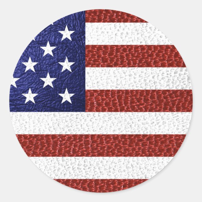 Pegatina Redonda Bandera estadounidense de cuero azul rojo falso (Anverso)