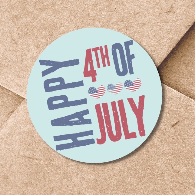 Pegatina Redonda Bandera Estadounidense De Fiesta Patriótico Cuto 4 (Cute Patriotic USA American Flag Heart 4th Of July Classic Round Sticker)