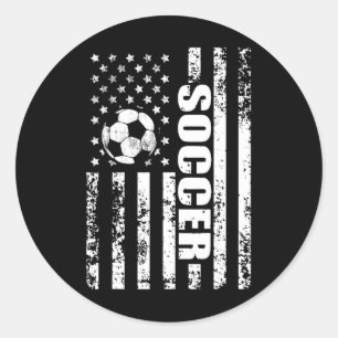 Pegatina Redonda Bandera estadounidense de fútbol Soccer Patriótico