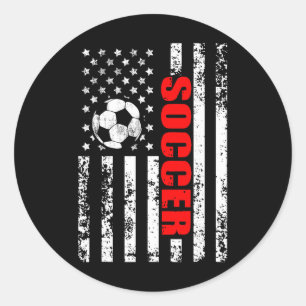 Pegatina Redonda Bandera estadounidense de fútbol Soccer Patriótico