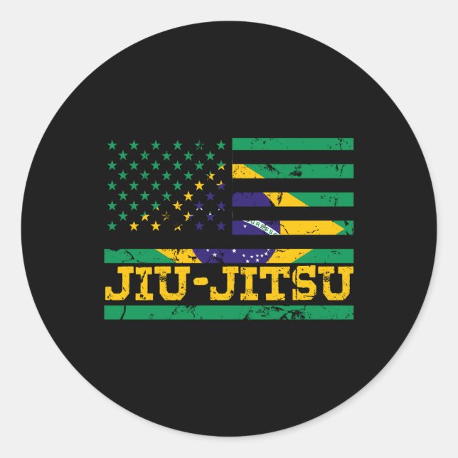 Pegatina Redonda Bandera estadounidense de Jiu Jitsu (Anverso)