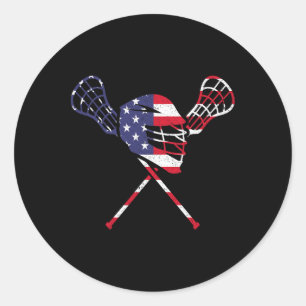 Pegatina Redonda Bandera estadounidense de Lacrosse