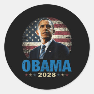 Pegatina Redonda Bandera estadounidense de Obama 2028 divertida
