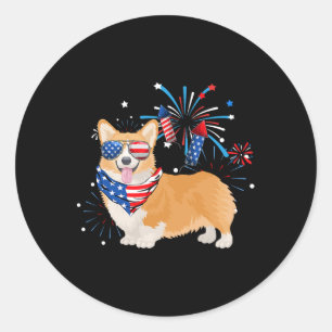 Pegatina Redonda Bandera Estadounidense De Perro 4 De Julio Amante 