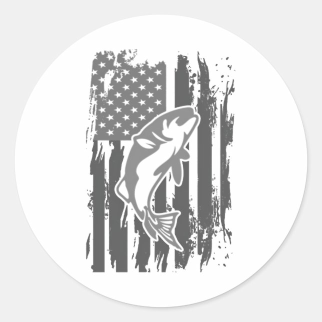 Pegatina Redonda Bandera estadounidense de pesca (Anverso)