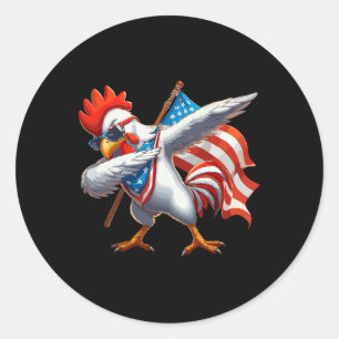 Pegatina Redonda Bandera Estadounidense De Pollos Rooster Sungles 4
