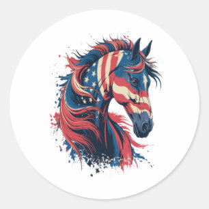 Pegatina Redonda Bandera estadounidense del caballo