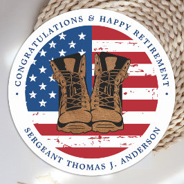 Pegatina Redonda Bandera estadounidense del ejército militar bota a