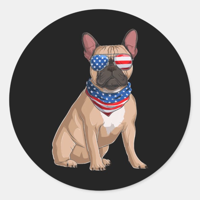 Pegatina Redonda Bandera Estadounidense Del Perro Bulldog Francés 4 (Anverso)