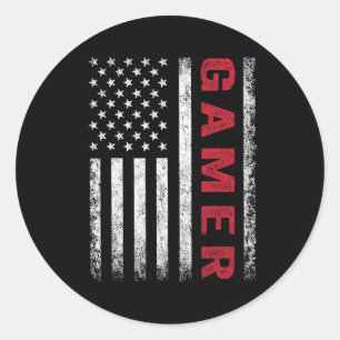 Pegatina Redonda Bandera estadounidense divertida gamer regalo Vide