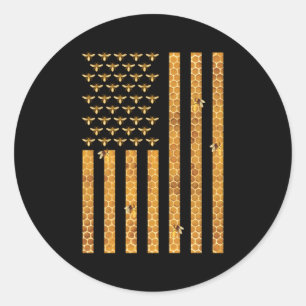 Pegatina Redonda Bandera estadounidense Honeycomb Honey Beekeekeep