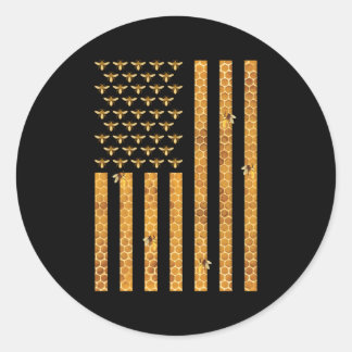 Pegatina Redonda Bandera estadounidense Honeycomb Honey Beekeekeep