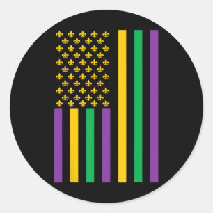 Pegatina Redonda Bandera estadounidense Mardi Gras Mardi Gras Crawf
