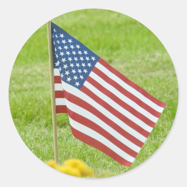 Pegatina Redonda Bandera estadounidense ondeando (Anverso)