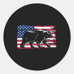 Pegatina Redonda Bandera Estadounidense Patriótica Del Oso Negro 4