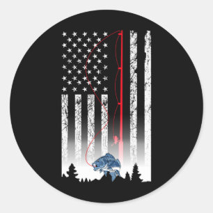 Pegatina Redonda Bandera Estadounidense Pescando Rod Usa Patriotic 