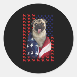 Pegatina Redonda Bandera estadounidense Puggy USA