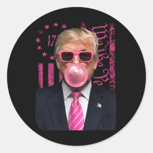 Pegatina Redonda Bandera estadounidense rosa de Trump con burbuja