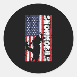 Pegatina Redonda Bandera estadounidense snowmobile