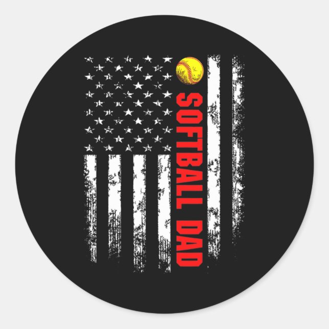 Pegatina Redonda Bandera estadounidense Softball Dad Backside Essen (Anverso)