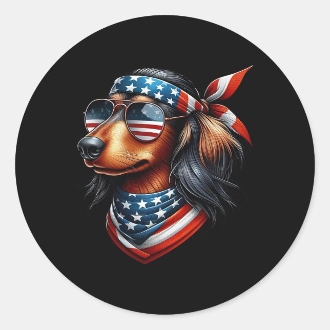 Pegatina Redonda Bandera Estadounidense Sombra El 4 De Julio De Dac (Anverso)