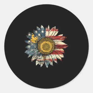 Pegatina Redonda Bandera Estadounidense Sunflower 4 De Julio Hombre