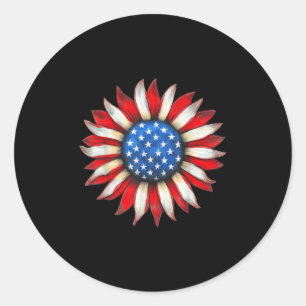 Pegatina Redonda Bandera Estadounidense Sunflower 4 De Julio Mujere