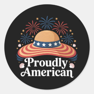 Pegatina Redonda Bandera estadounidense Sunhat - orgullosamente nor