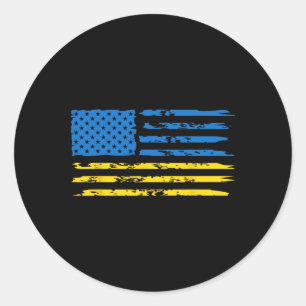 Pegatina Redonda Bandera estadounidense ucraniana América Estados U