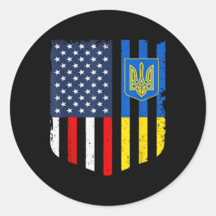 Pegatina Redonda Bandera estadounidense ucraniana Ucrania Estados U