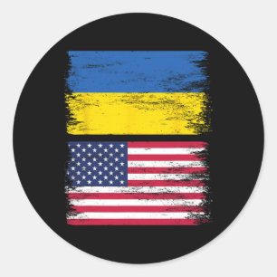 Pegatina Redonda Bandera estadounidense ucraniana Ucrania Estados U