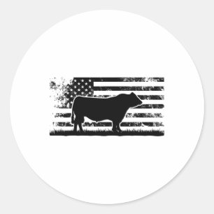 Pegatina Redonda Bandera estadounidense - Vaca América Angus Negro 