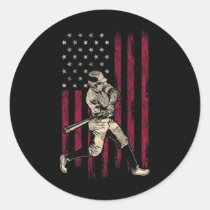 Pegatina Redonda Bandera Estadounidense Vintage De Béisbol 4 De Jul
