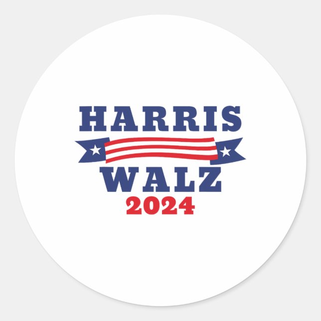 Pegatina Redonda Bandera estadounidense Walz 2024 Kamala Harris Tim (Anverso)