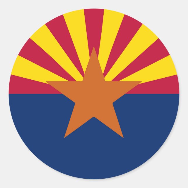 Pegatina Redonda Bandera Estatal de Arizona (Anverso)