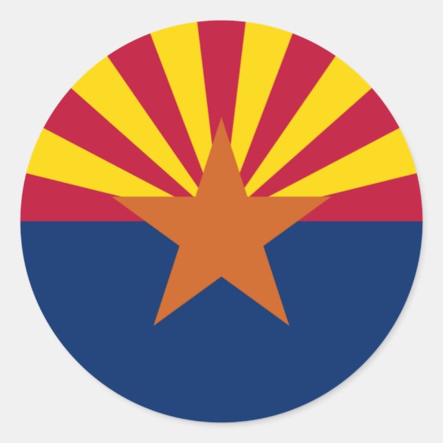 Pegatina Redonda Bandera Estatal de Arizona (Anverso)