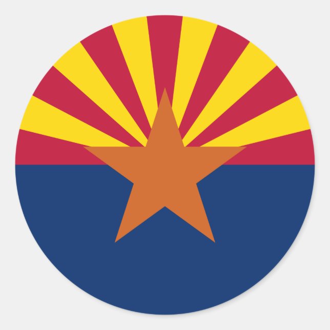 Pegatina Redonda Bandera Estatal de Arizona (Anverso)