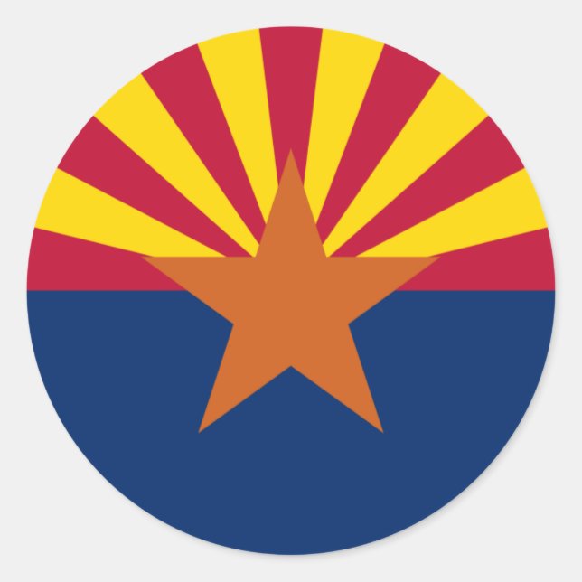 Pegatina Redonda Bandera Estatal de Arizona (Anverso)