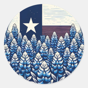 Pegatina Redonda Bandera Estatal de Bluebonnets de Texas Orgullo
