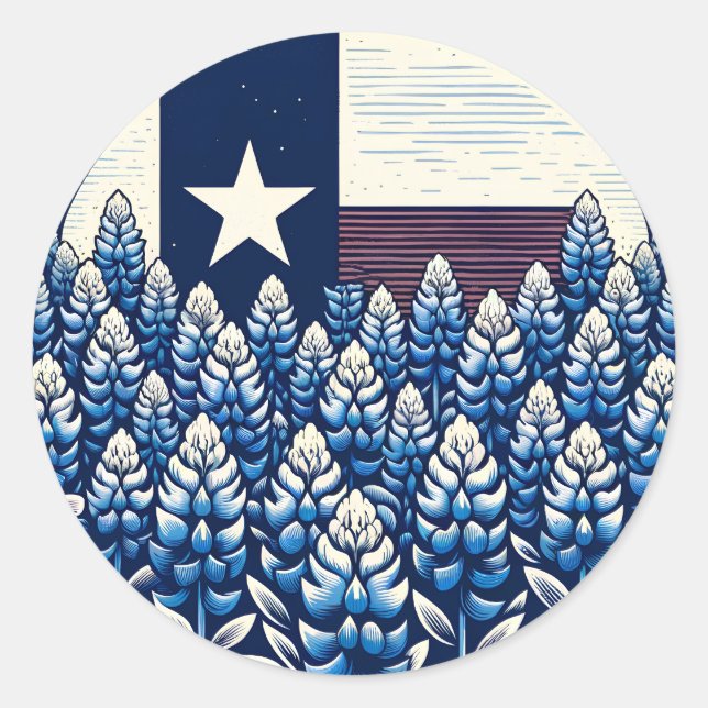 Pegatina Redonda Bandera Estatal de Bluebonnets de Texas Orgullo (Anverso)