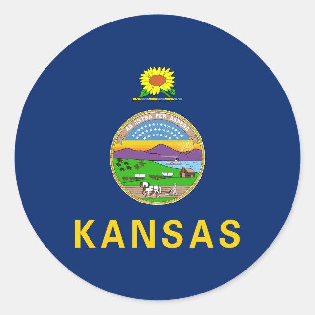 Pegatina Redonda Bandera estatal de Kansas (Anverso)