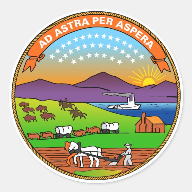 Pegatina Redonda Bandera estatal de Kansas (Anverso)