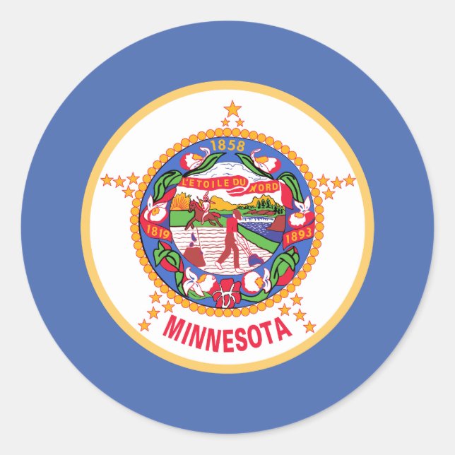Pegatina Redonda Bandera estatal de Minnesota (Anverso)