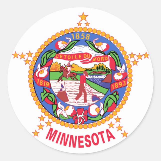 Pegatina Redonda Bandera estatal de Minnesota (Anverso)